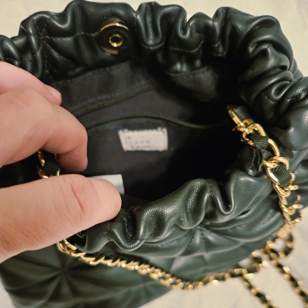 A New Day Black Quilted Vegan Leather Ruched Hobo Pouch Small Shoulder Bag